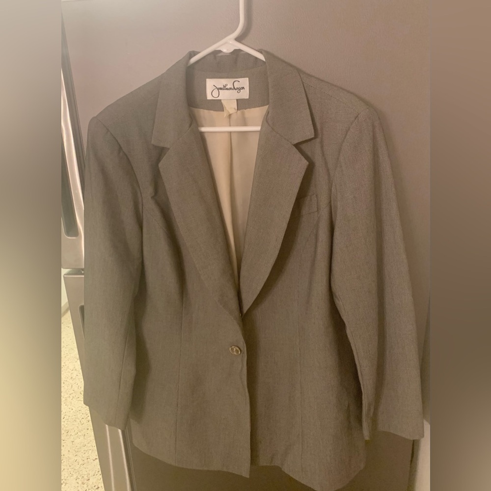 Vtg Jonathan Logan 80s Brown Herringbone Two Button Jacket Blazer 16 Academia